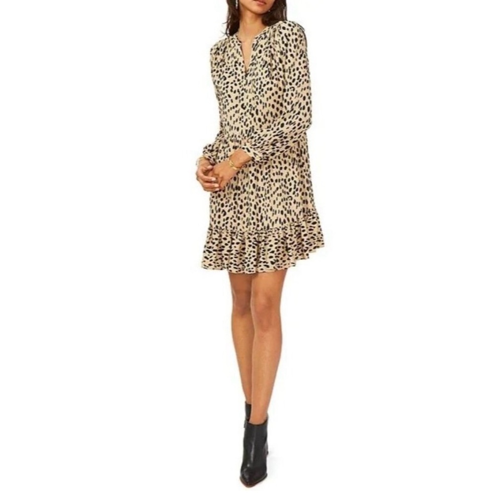 NWT Vince Camuto Animal Print Ruffle Hem Mini Dress Size XS